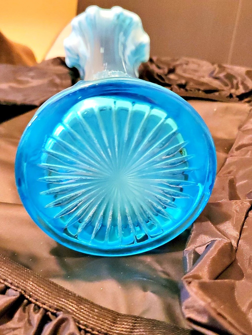Fenton Fine Rib Blue Ruffled Glass Vase - Picture 3 of 4